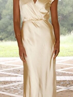Showpo Satin Wrap Maxi Dress in Champagne Gold